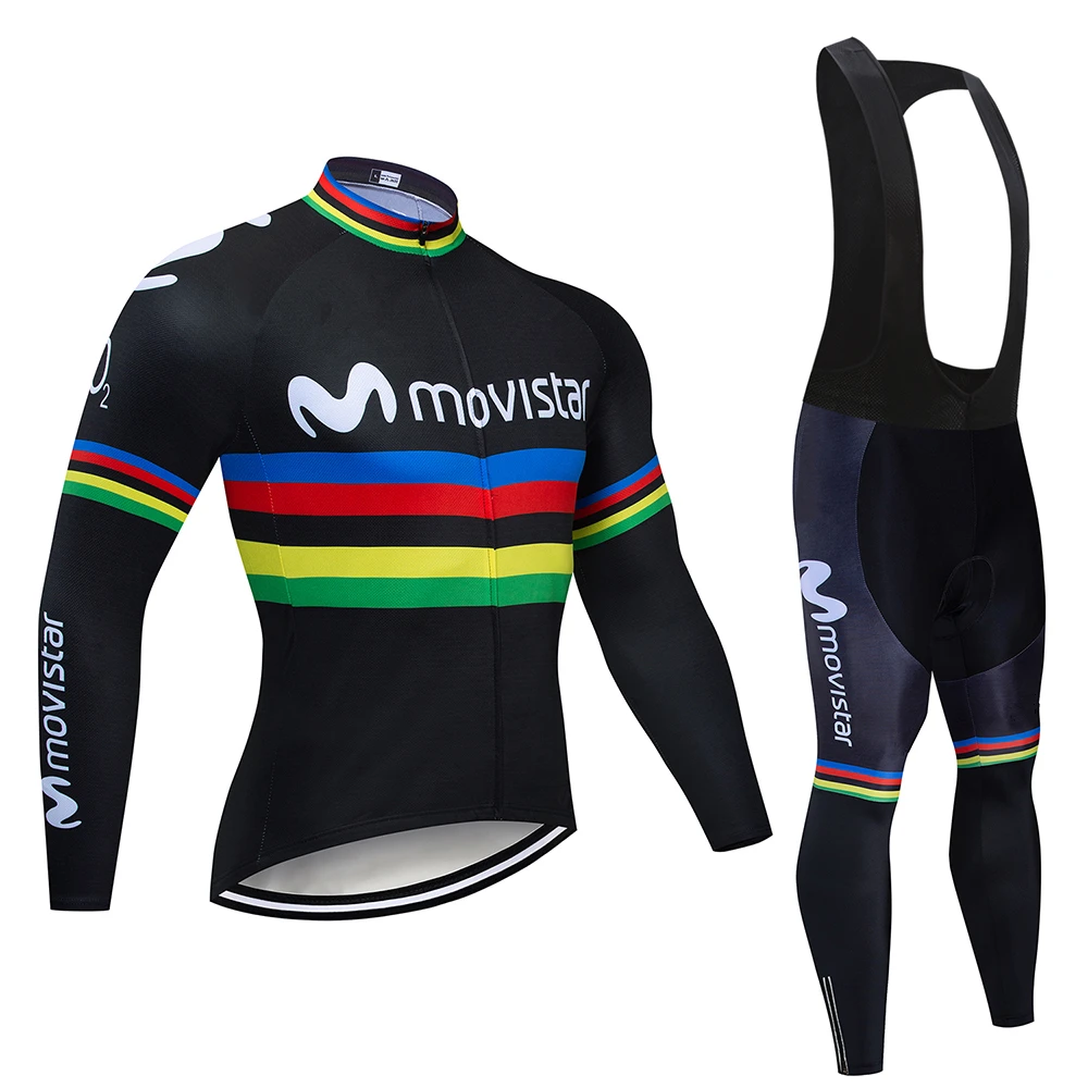 Movistar Pro Team зимний теплый флисовый длинный комплект одежды для мужчин, Велоспорт Джерси, нагрудник, велосипед, Ropa Ciclismo, велосипедная одежда