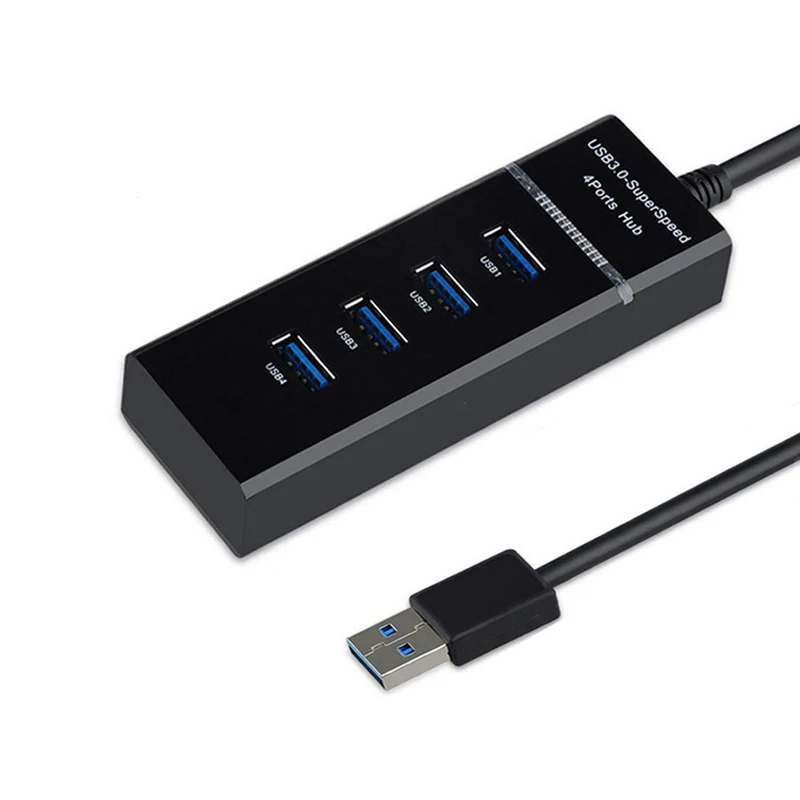 Black USB 3,0 концентратор 4 порта мульти концентратор разветвитель адаптер 5 Гбит/с супер скорость со светодиодный светильник для Mac OS ноутбук ПК мини usb-хаб 3,0 - Цвет: Black