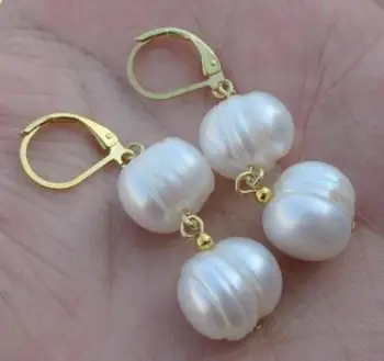 

>>>>noble jewelry new 10-11MM AAA +++ white PEARL EARRINGS 14K/20 YELLOW GOLD hook