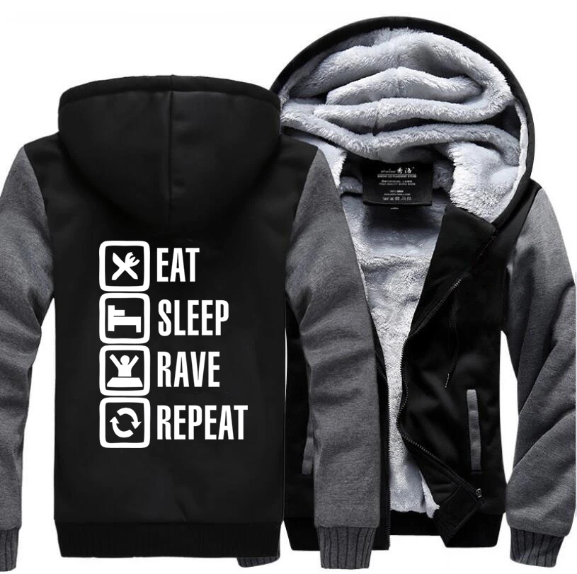 Eat Sleep Warm Thick Fleece Men Winter Jacket Rave Repeat Game Coat Hoodies Sweatshirt Hoodies Thicken Coat Sportswear Jackets - Цвет: dark gray black