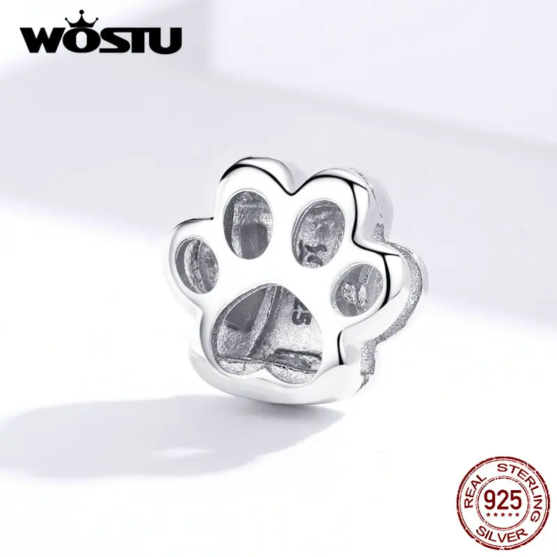 WOSTU, новинка, модные, 925 пробы, серебряные, кошачьи лапы, бусины "следы", очаровательный, подходит к оригинальному браслету и браслету, серебро 925, ювелирное изделие DXX108