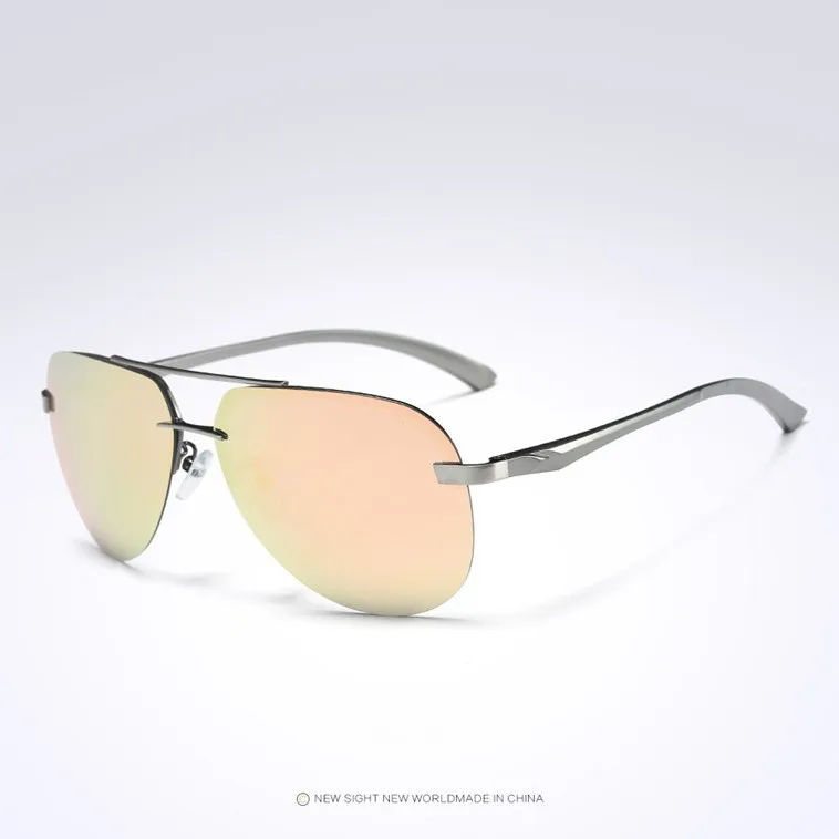 Мужские солнцезащитные очки с алюминиевыми ножками, поляризованные зеркальные классические очки без оправы для вождения, авиационные солнцезащитные очки для женщин - Цвет линз: gun pink