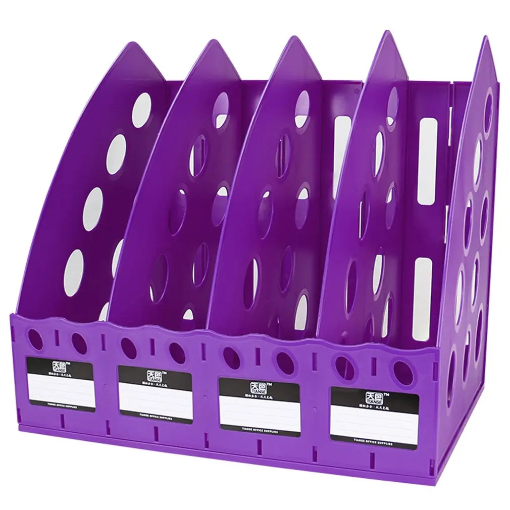 

TIANSE TS-1306 Plastic Bookshelf 4 Section Divider File Rack Paper holder Multifunctional Home Office Desktop Storage hanger