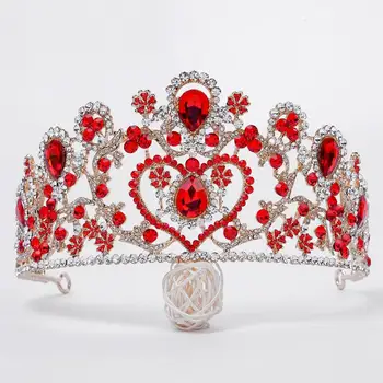 

Baroque Queen Bridal Crown Luxury Crystal Big Peach Heart Tiaras and Crowns for Women Wedding Headband Hair Accessories Diadema
