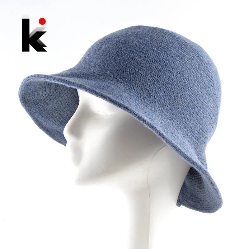 

Women's Sun Hat Autumn Winter Floppy Caps Ladies Outdoor Solid Color Wool Visor Hats Vintage Wide Brim Female Foldable Chapeau
