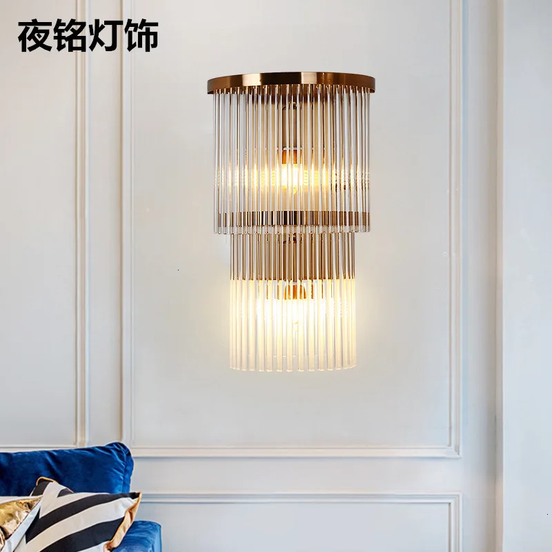 

Postmodern crystal wall lamp gold wall sconce lights AC110V 220V fashion luxury lustre living room bedroom light fixtures