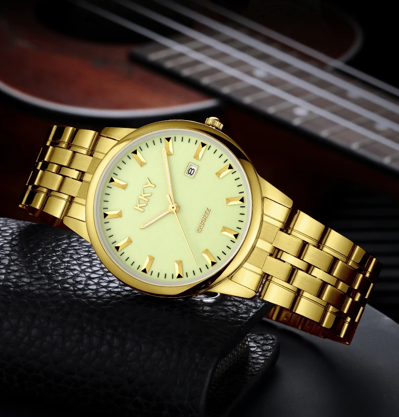 KKY New Brand Creative Golden Briquette Design Quartz Men Women Watches Relogio Masculino Luxury Wrist Watches Female Male Clock