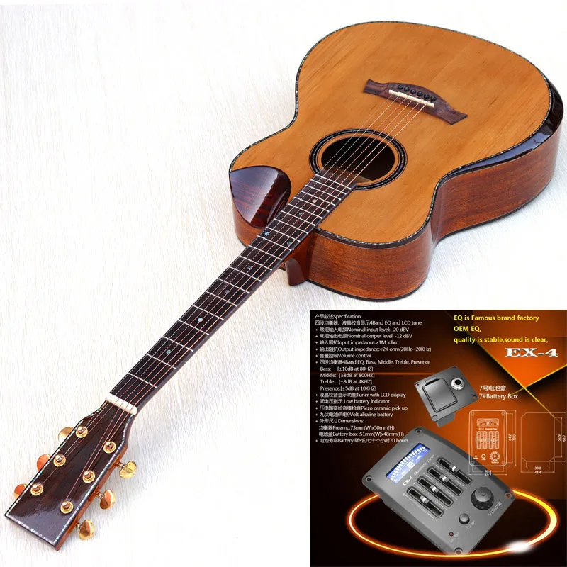 guitar with EQ 40 дюймов Профессиональный Красный Кедр из массива дерева Топ акустическая-электрическая гитара с радианским углом 6 струн народная гитара высокого класса - Цвет: guitar with EQ