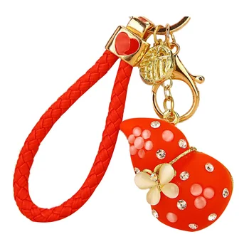

Creative Gift Rhinestone Cute Gourd Car Key Chain Female Bag Pendant Keychain Crystal Key Ring Charm Jewelry Red
