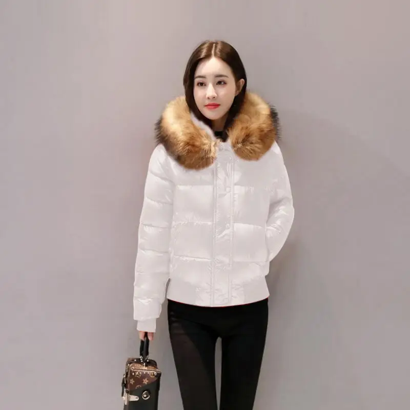 Зимнее новое яркое пальто, хлопковое женское корейское короткое пуховое хлопковое Стеганое пальто с большим меховым воротником, хлопковая куртка, Женское пальто