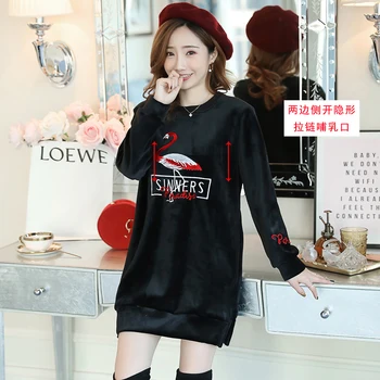 

698# Autumn Winter Velour Thick Warm Maternity Nursing Hoodies Breast Feeding Shirts Clothes for Pregnant Women Pregnancy Tops