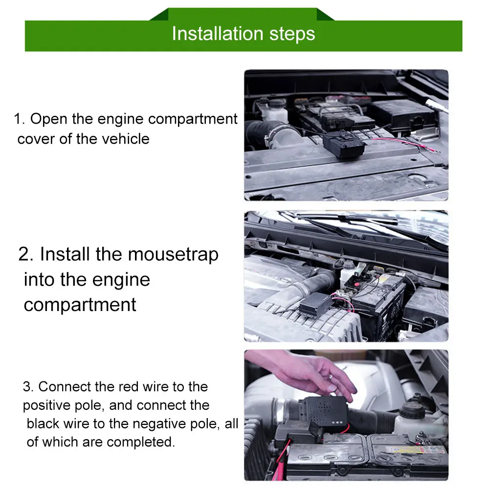 Ultrasonic Mouse Repeller Car Engine Compartment Electronic Mouse Repeller Pest Control For Car Non-Toxic Low Power