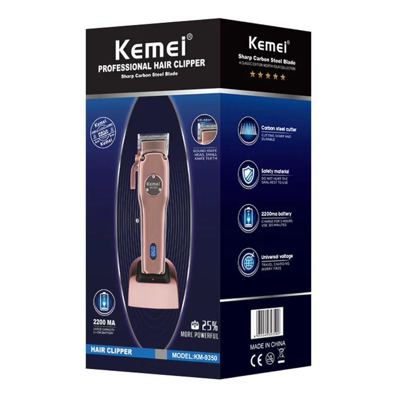 남성용 Kemei 전문 헤어 트리머 전기 이발사 헤어 클리퍼 수염 가장자리 충전식 헤어 커터 기계 조절 가능 세트