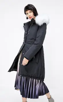 

ONLY Women's Black Cinched Waist Long Down Jacket | 119412504