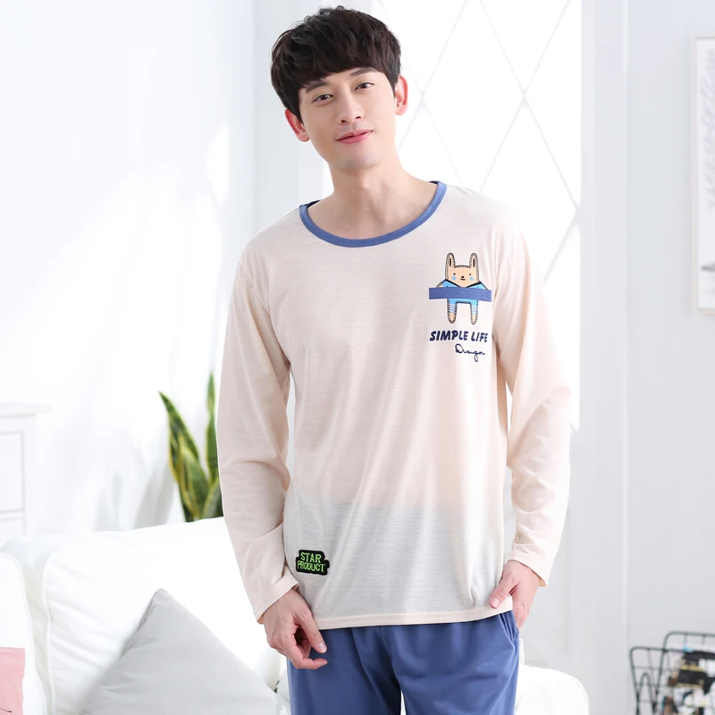 High Quality Casual Cotton Pajamas Sets for Men Autumn Winter Long Sleeve Pyjama Male Homewear Loungewear Mens Home Clothes - Цвет: 6213