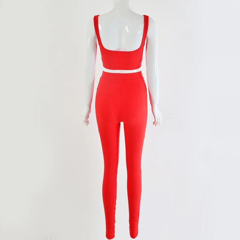 NewAsia Garden Осень Вязание Bodycon сексуальный комплект из двух предметов для женщин Красный Белый Серый без рукавов без пояса короткий топ длинные брюки