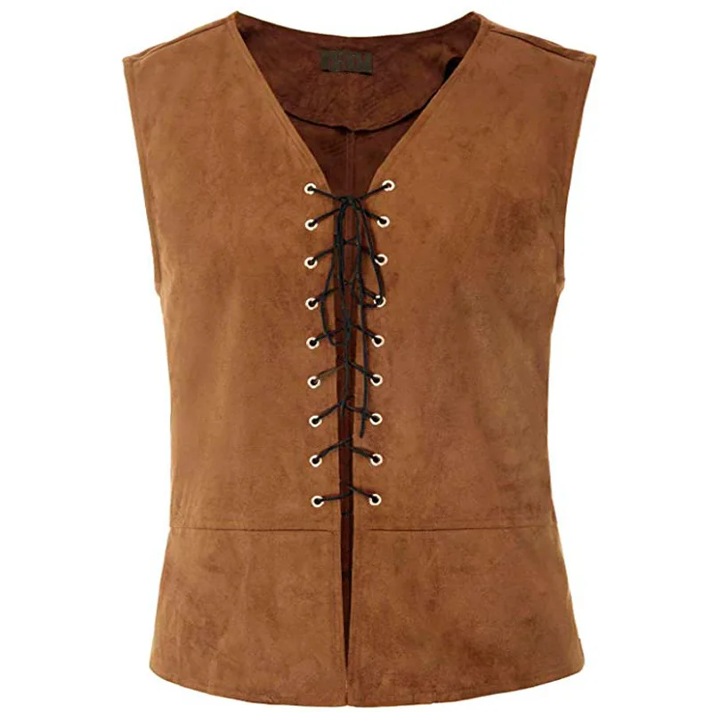 

Men's Vest Motorcycle Simulation Leather Vest Men's Lace-up Vest Windproof Imitation Leather Jacket Sleeveless Men's Vest