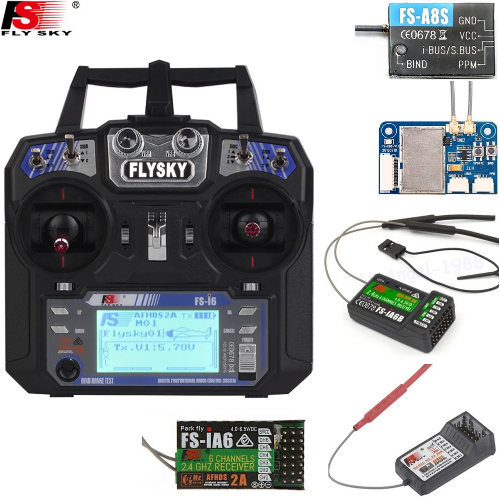 FlySky Transmisor RC 2.4G, 6CH con receptor FS iA6 FS iA6B, transmisor