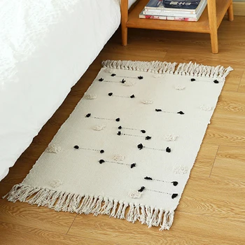 

100% Natural Fiber Cotton Hand Woven Rugs with Non-Slip Pads Flat Weave Tufted Tassel Fringe Washable Area Rug for Porch Doormat