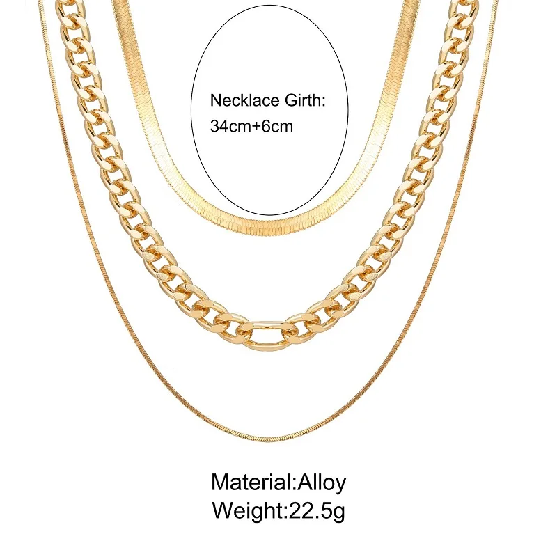 Fashion Gold Color Snake Chain Necklace For Women Girls 2024 Vintage Multi Layer Chain Clavicle Choker Necklaces Female Jewelry