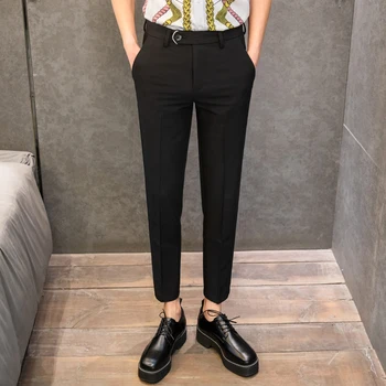 

Spring Summer Formal Wedding Dress Pants for Men Business Suit Pant Ankle Length Pantalon Homme Casual Slim Wedding Trousers