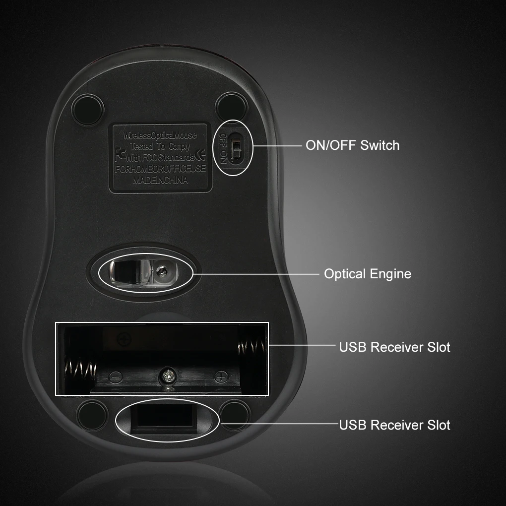Universal 2.4GHz Wireless Mouse 1600DPI Optical Computer Cordless Office Mice with USB Receiver