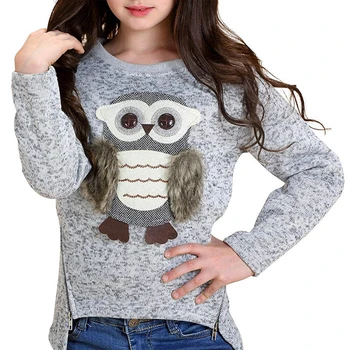 

6T-14T Kids Girls Sweater 2019 New Popular Autumn Winter Long Sleeve Cartoon Owl Print Tops Warm Clothes For Child Teen