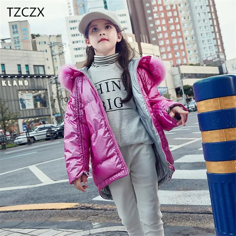 Winter Children Down jackets Hooded Fashion Fur collar solid color girl's down outerwear clothing kids jacket coats