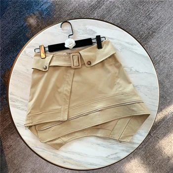 

2020 Summer Skirt Woman European Ins Style Cool Zipper Bezel Handsome All-match Lace-up Tooling Overskirt Ladies High Wait Skirt