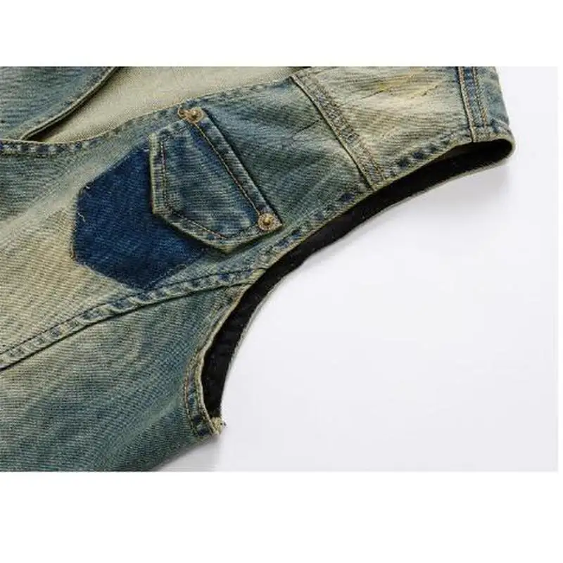 Мужской джинсовый жилет больших размеров Брендовые мужские джинсы ковбойские винтажные повседневные без рукавов с отверстиями персонализированный кардиган мужские куртки и пальто 4XL