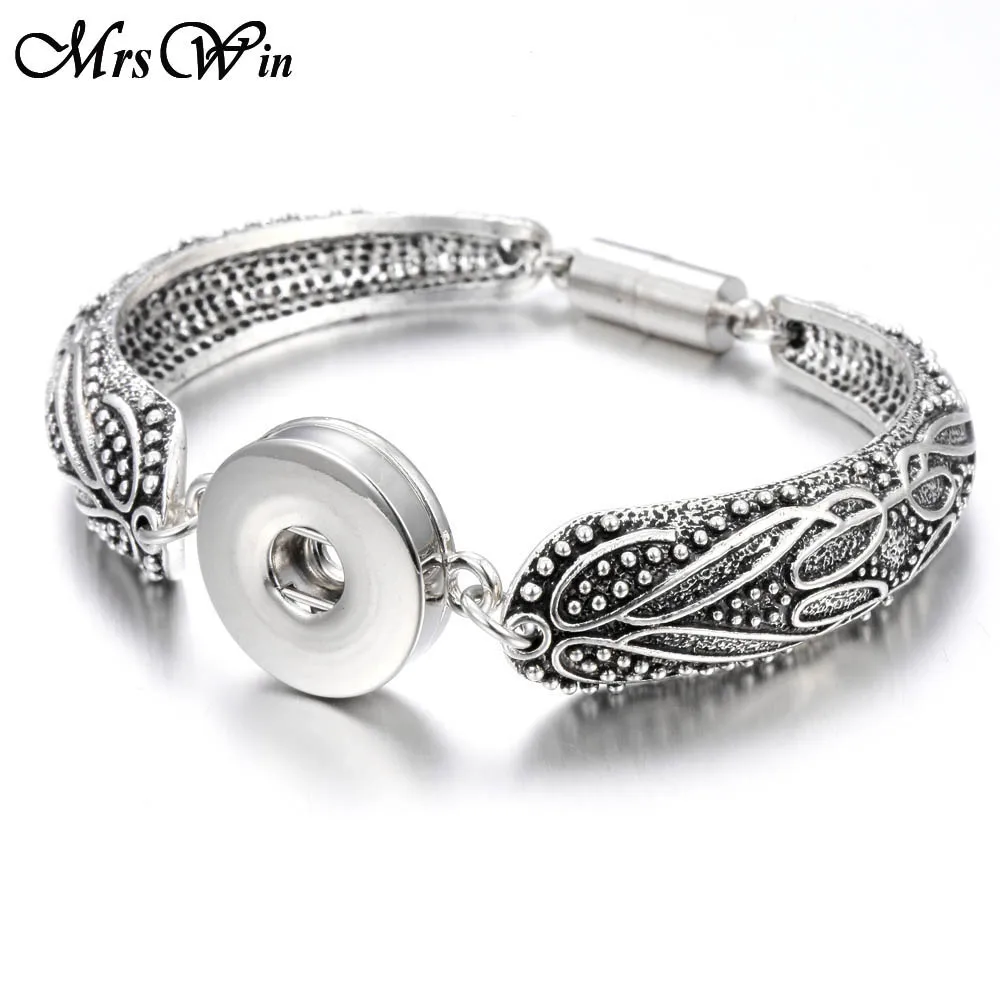 2018 антикварные серебряные украшения 18 мм кнопки браслет цветы резные винтажные