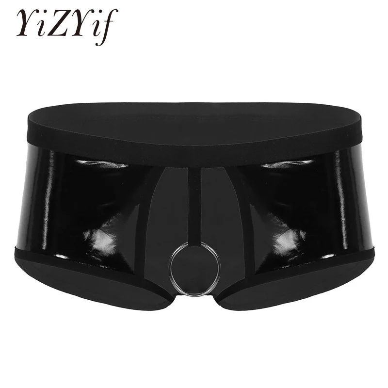 Нижнее белье мужское трусы-боксеры из лакированной кожи с эластичным поясом