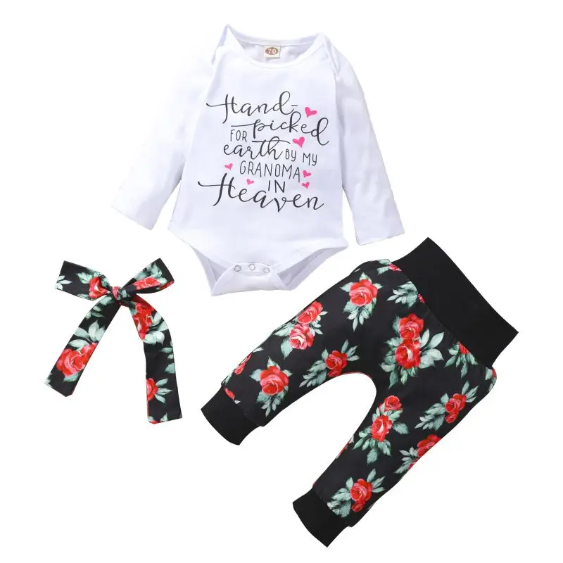 B Одежда для малышей; боди; штаны; повязка на голову для мальчиков и девочек; хлопковый комбинезон с длинными рукавами и буквенным принтом; брюки с цветочным принтом; Комплект для малышей - Цвет: B