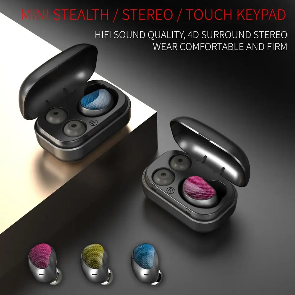 

Wireless earphones Music Waterproof Touch Control Earbuds headsets Support iOS/Android Phones HD Call with charging