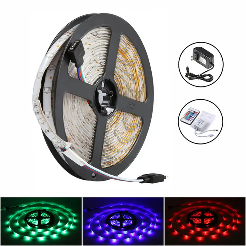 Buy 5M 300Leds 3528 Smd Rgb Led Light Strip + 24 Key Ir Remote Controller Non-Waterproof Dc12V 60Leds/M Flexible Lighting Ribbon Tap