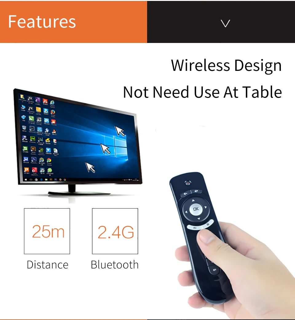 VISIONTEK Mini Air mouse 2,4G беспроводной пульт дистанционного управления, встроенный 6 осей для ПК, проектор для android-устройств, Android Tv Box