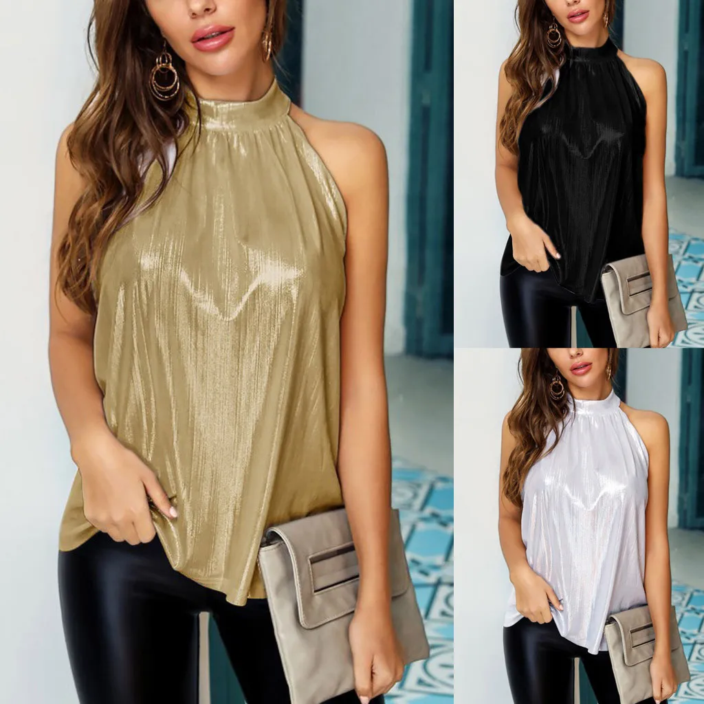 Укороченный топ для женщин 2020 женский блестящий на бретельках женская