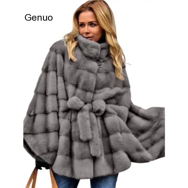 

Elegant Belt Faux Fox Fur Coat Women Winter Fashion Medium Long Artificial Faux Fur Coats Lady Warm Fake Fox Fur Cloak Overcoats