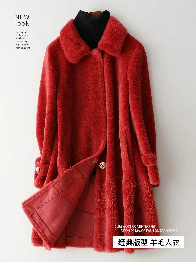 Женское пальто из натурального меха норки, шерстяная куртка, женское осенне-зимнее пальто, женская одежда, корейские винтажные Топы ZT3981