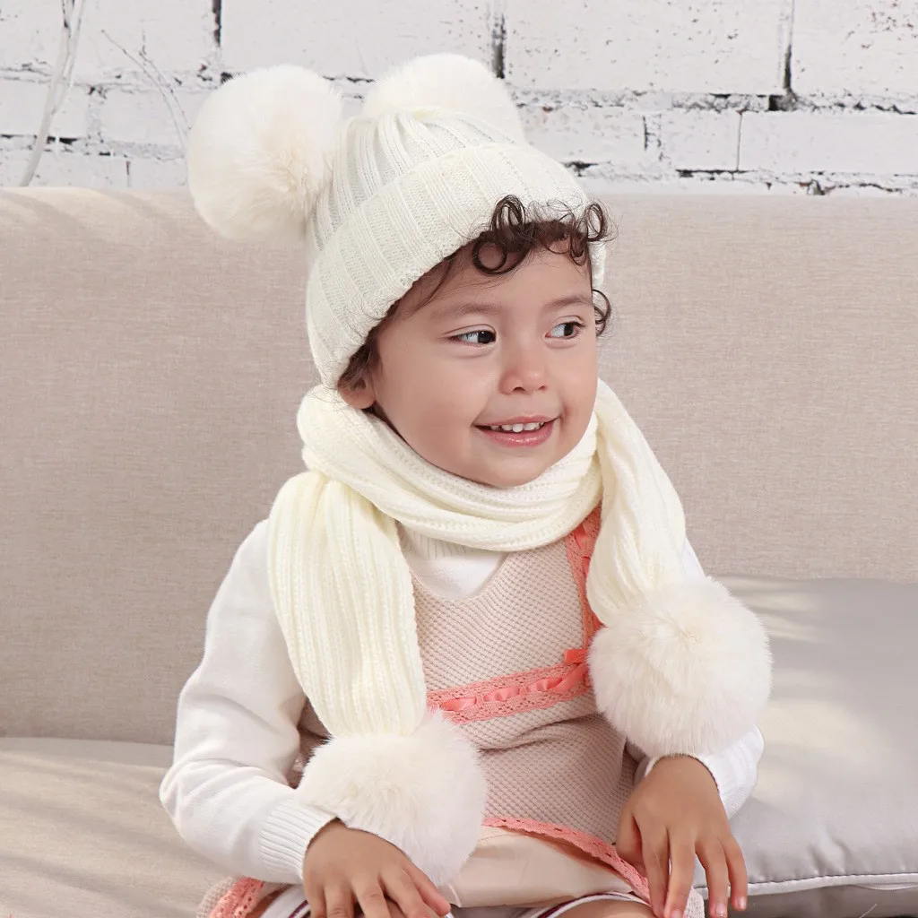 Детская зимняя шапка для мальчиков и девочек 1-4 лет, шарф, сохраняющий тепло, вязаная шапка, комплект, вязаная шапка с двойным ворсом, голова Кепка шапка, костюм
