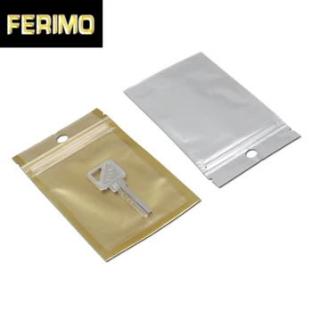 

Small 7.5*12cm Gold / Clear Plastic Zip Lock Packaging Bag Self Seal Zipper Storage Packing Bag Hang Hole Package Pouch Poly Bag