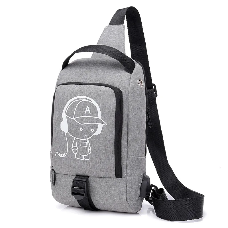 

New Style Simple Versatile MEN'S Single-shoulder Bag USB Charging Music-Chest Pack Hand Shoulder Bag