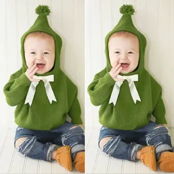 

Winter Newborn Toddler Baby Girls Knit Hooded Warm Sweater Top Bowknot Cloak