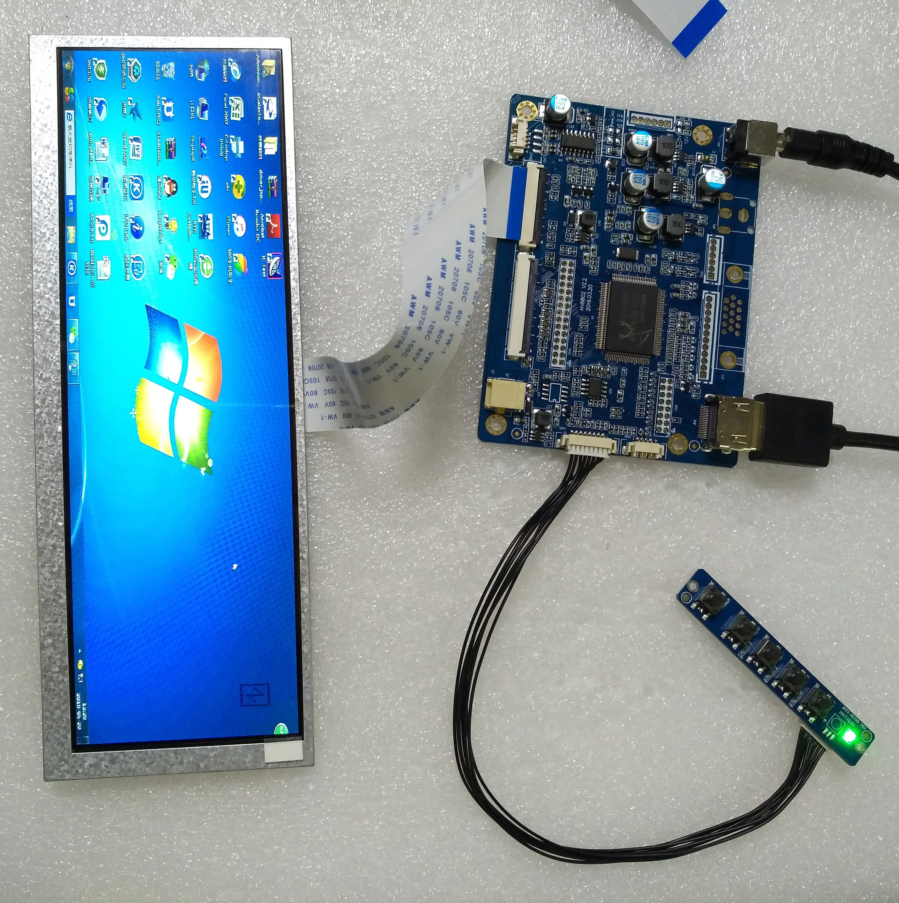 

7.7 inch 1280x400 stretched bar type LCD display with HDMI controller board (Android/HDMI controller board are available too)