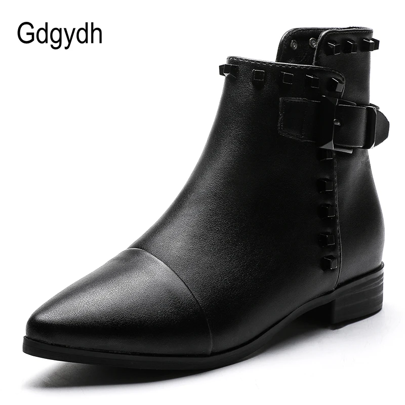 Женские ботильоны с заклепками Gdgydh черные кожаные вечерние ботинки челси на