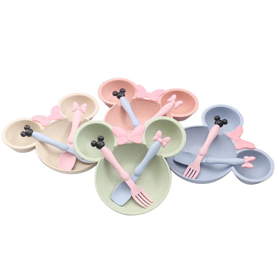 

Children's Cartoon Tableware Set Infant Tableplate Infant Training Bowl Spoon And Fork Children's Tableplate Bayby Pink Blue New