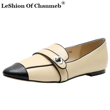 

Brand Design Flats Women Shallow Spring Autumn Genuine Leather Basic Party Office Casual Shoes Woman Pointy Toe Loafers Slip ons