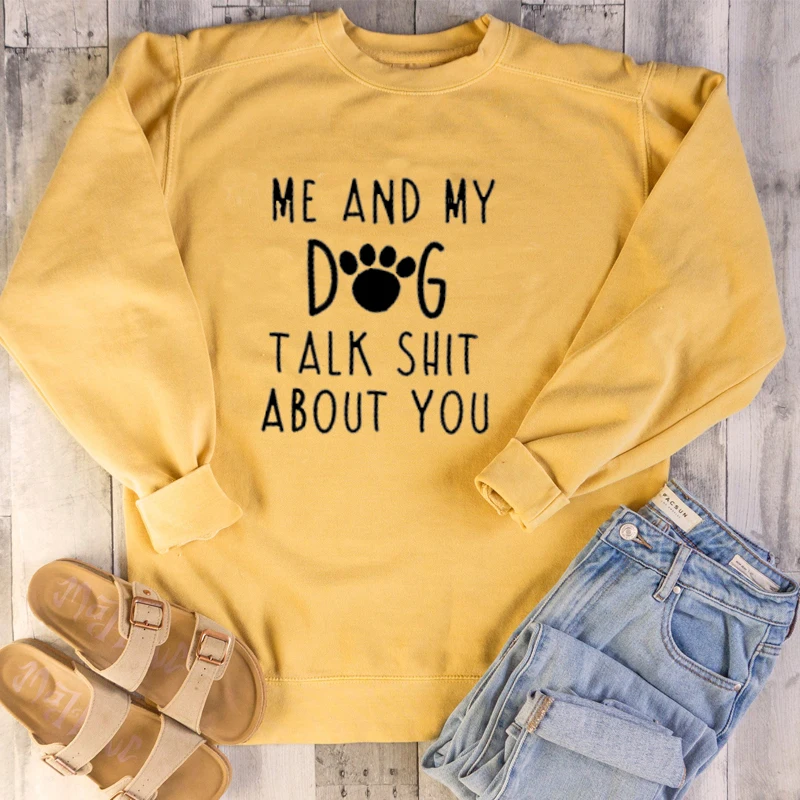 Kawaii Me and My Dog Talk about You Long Sleeve Top Mom Women Sweatshirt Pullover Plus Size O neck Cotton Female Mother Clothing