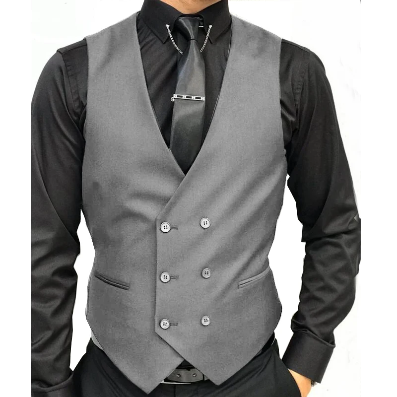 Black Formal Men's Vest Double-Breasted V-neck Men's Suit Vest Custom Wedding Tuxedo Steampunk 2