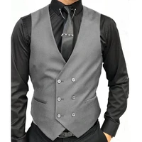 Black Formal Men's Vest Double-Breasted V-neck Men's Suit Vest Custom Wedding Tuxedo Steampunk 2